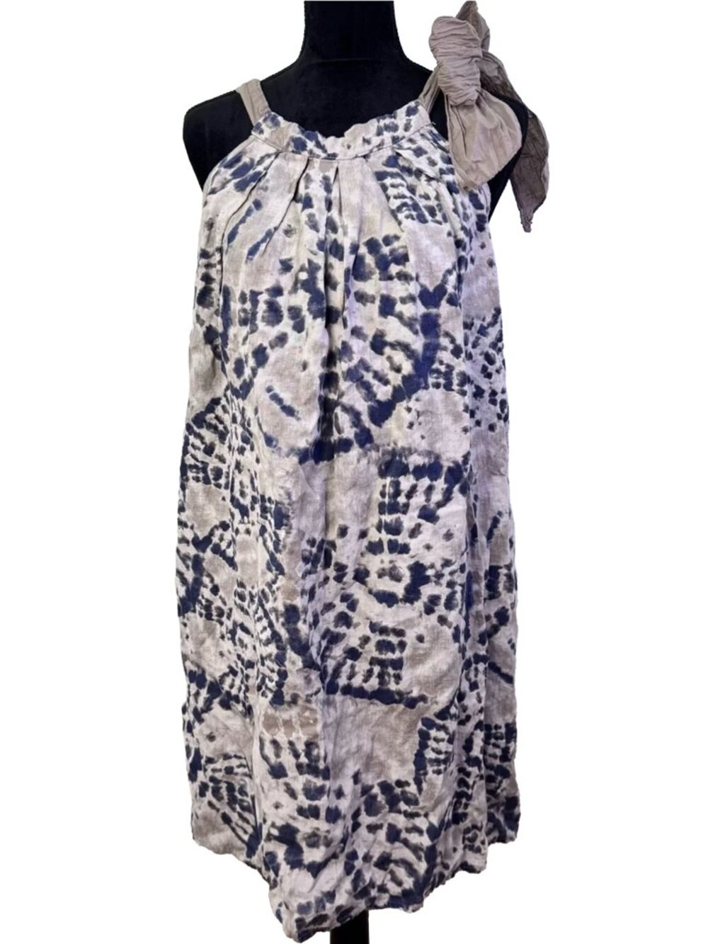 Bellambra Italy 100% Linen Tie Dye Halter Dress L Boho Resort Lagenlook Blue